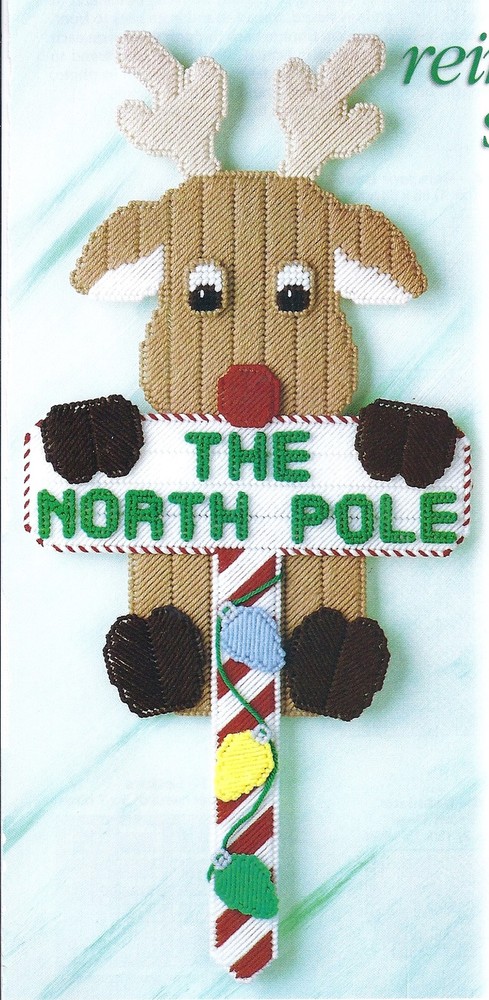 **REINDEER SIGN THE NORTH POLE  -PATTERN ONLY**PLASTIC CANVAS PATTERN**