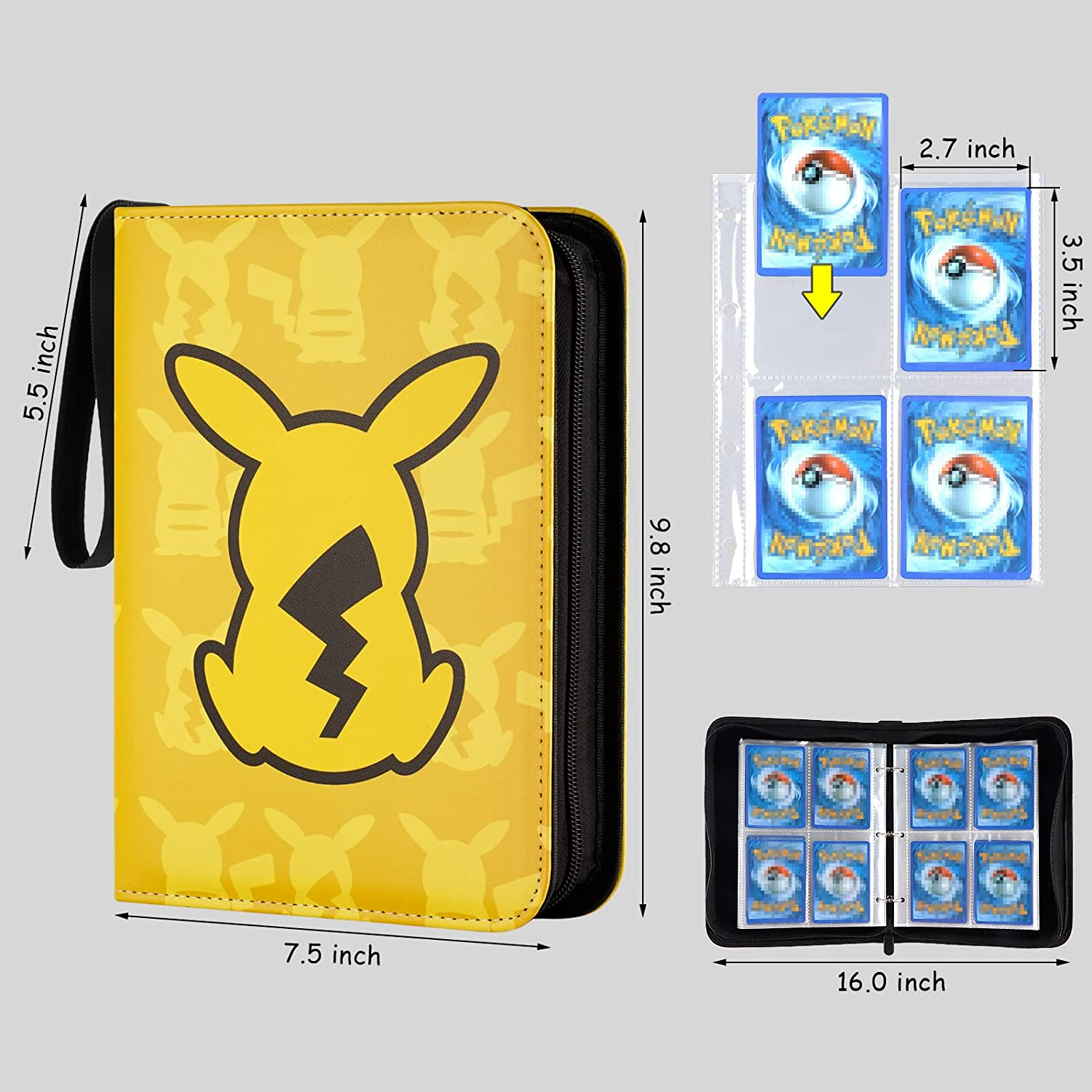 Water Proof Pikachu Pokemon Card Binder 400 Cards w/ 1 Gift Promo Card