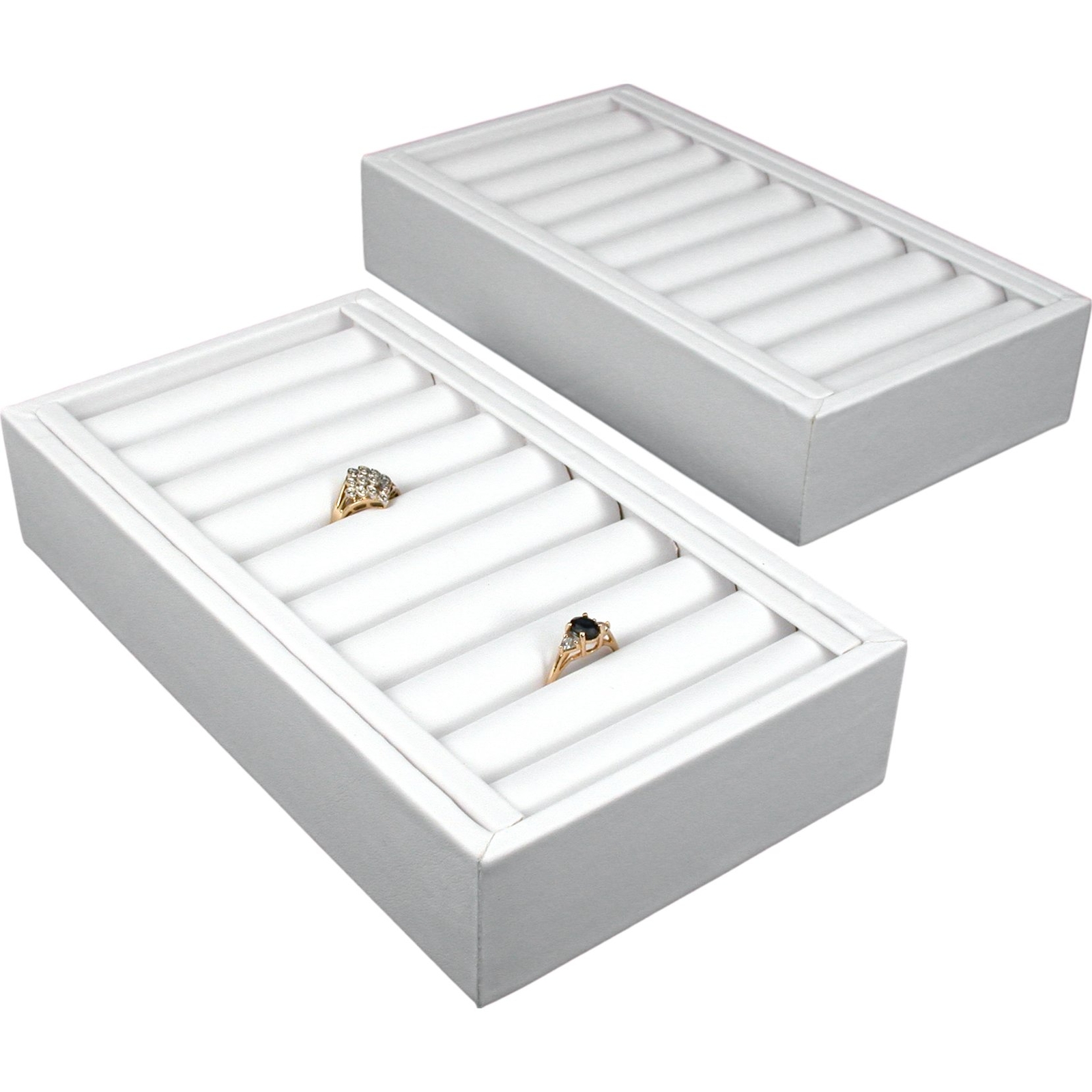 2 White Faux Leather 9 Bangle Bracelet Display Tray