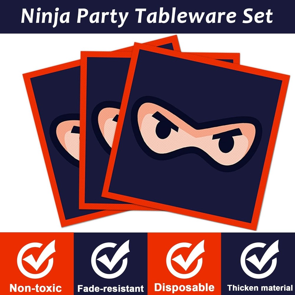 98 Pieces Ninja Party Decorations Ninja Warrior Tableware Set Karate Plates N...