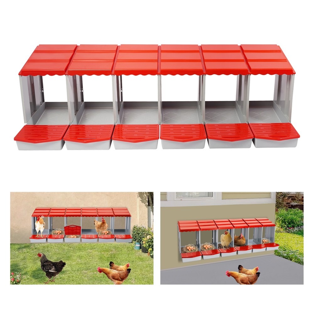6-Compartment Chicken Nesting Box Chicken Laying Box Egg Collection 2 Mount Type