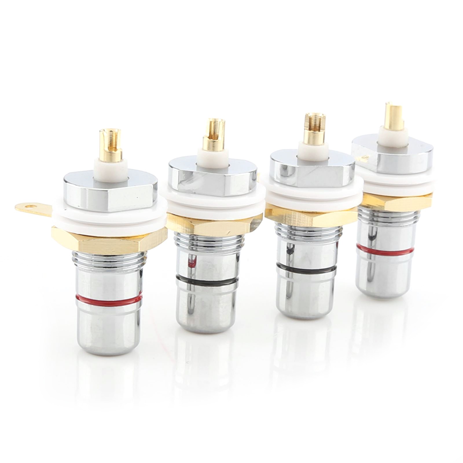 4x Rhodium Plated RCA Socket Female Panel Mount Plug Audio Terminal Chassis