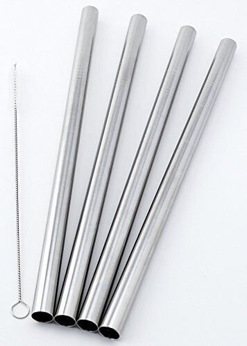 4 Stainless Steel Straws Big Straw Extra Wide 1/2" x 9.5" Long Thick FAT -
