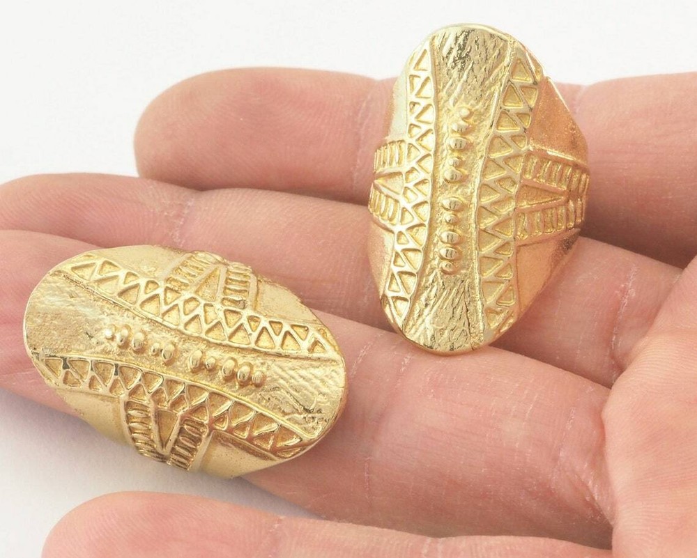 Rustic Oval Ring Textured Adjustable Ring Raw brass (21mm 11US inner size) 4060