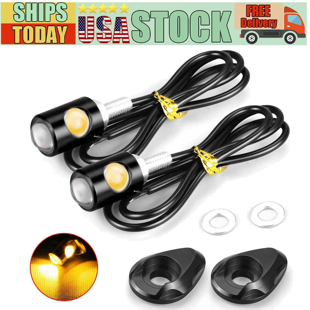 2X Mini LED Motorcycle Turn Signals Indicator Amber Blinker Light Universal Lamp