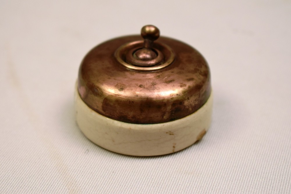 Antique German Brass Toggle Light Switch Vitreous Ceramic Art Deco 2.2” Electr"R