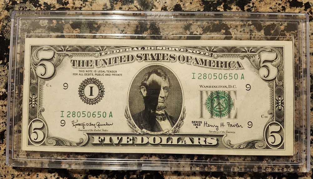 Unique 1963A $5 Ink Smear Error