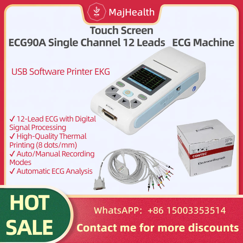 Touch Screen ECG90A Single Channel 12 Leads USB Software Printer EKG ECG Machine