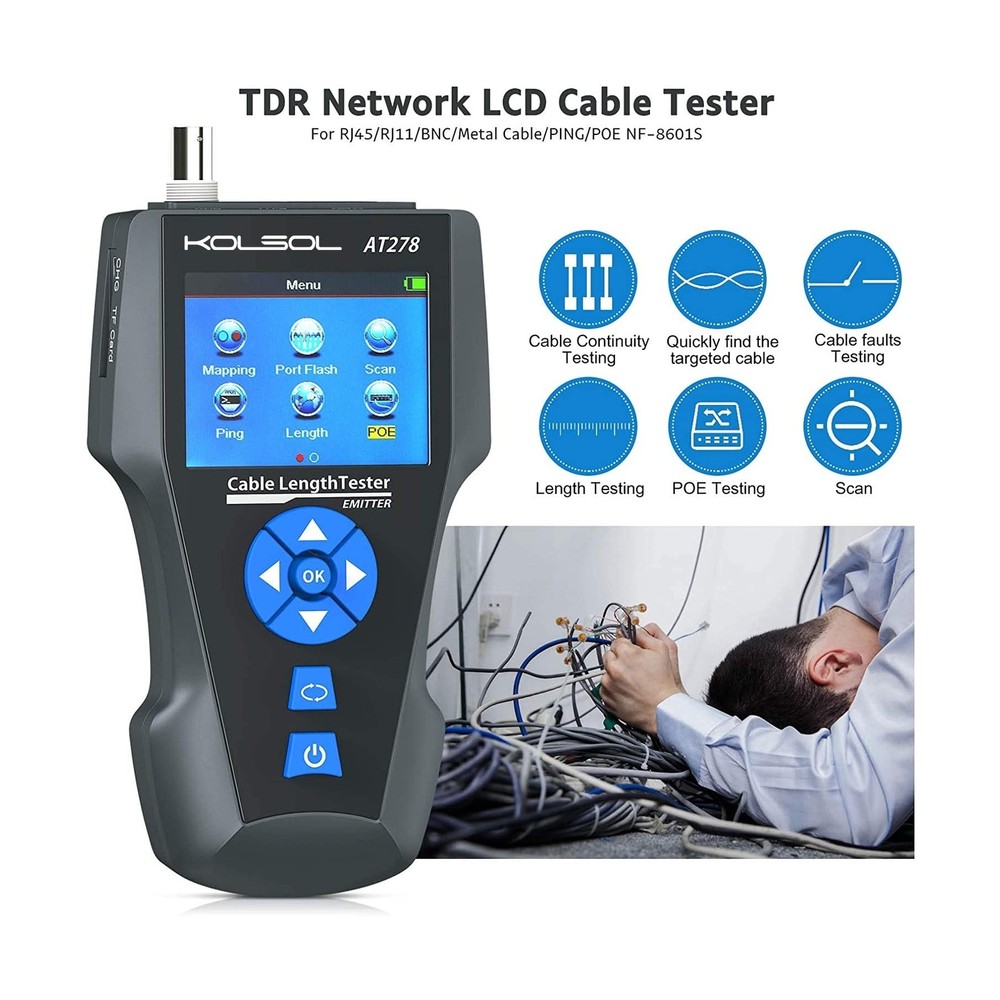 Network Cable Tester, AT278 TDR Multi-Functional LCD Wire Tracker for RJ45, R...
