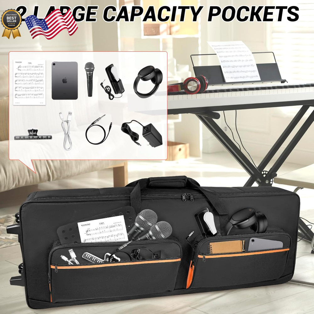 73/76 Key Keyboard Case with Wheels & Adjustable Shoulder Straps– Padded Rolling