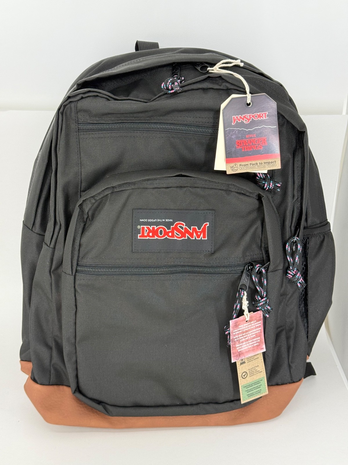 NWT JanSport Backpack Stranger Things Mike's Upside Down Black Backpack 34L XL