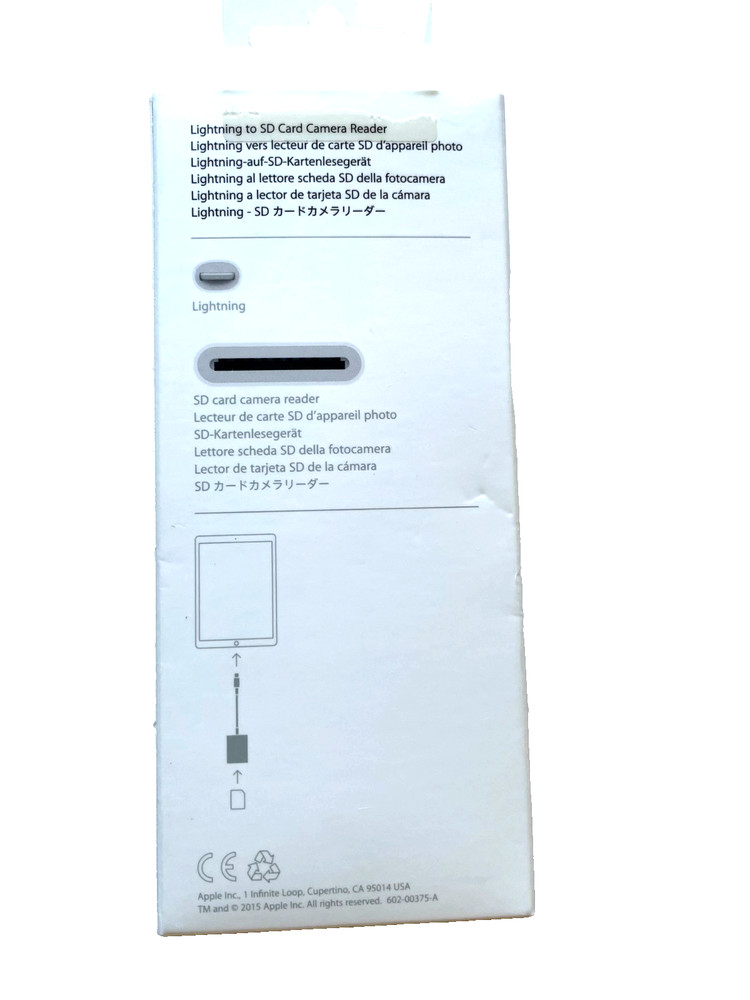 Apple Lightning to SD Card Camera Reader Model A1595 Part MJYT2AM/A (USB3)