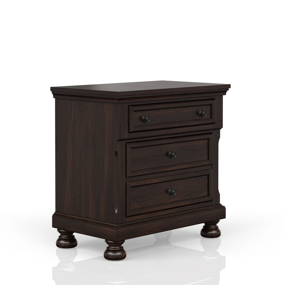 Dark Cherry Nightstand with Two Drawers Wood Bedside Table