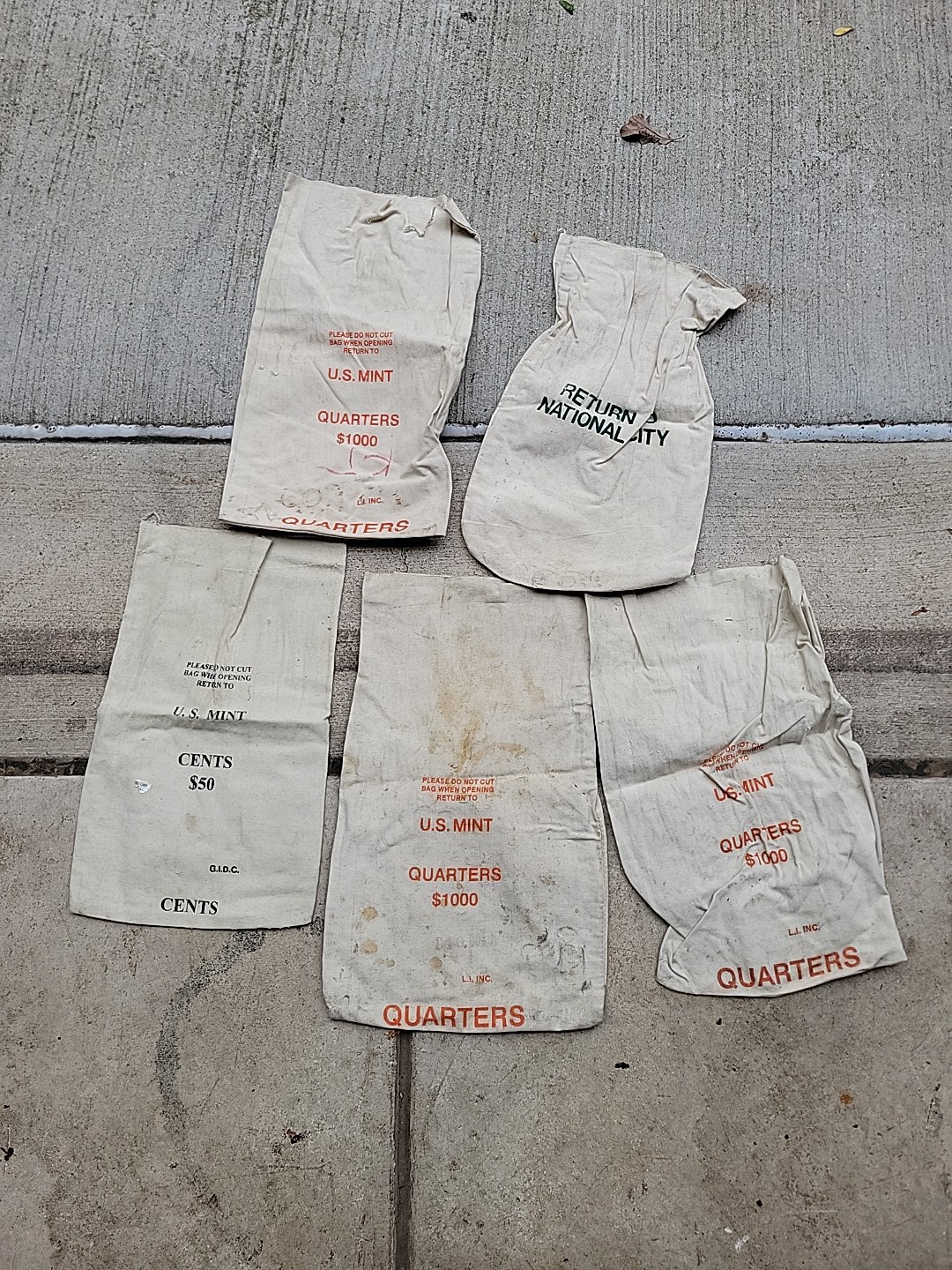 Lot 5 Empty Coin Bags Canvas Cloth Logo US Mint Or Bank