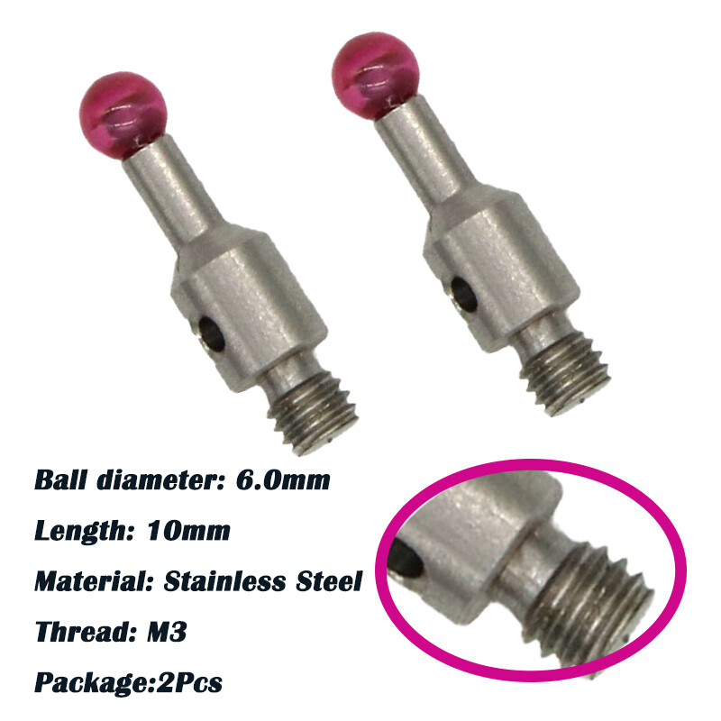 2Pc ROMER Touch Probe Ruby Ball 6mmStylus TESA/Hexagon CMM M3 Thread Length 10mm