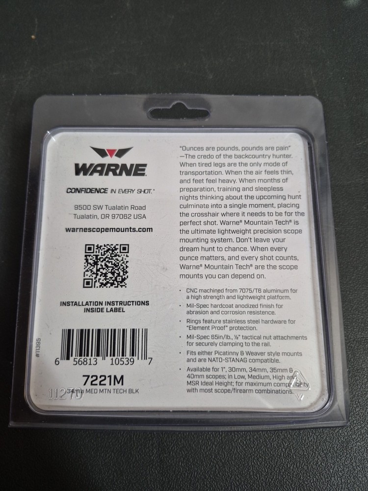 Warne 7221M Scope Rings - Black