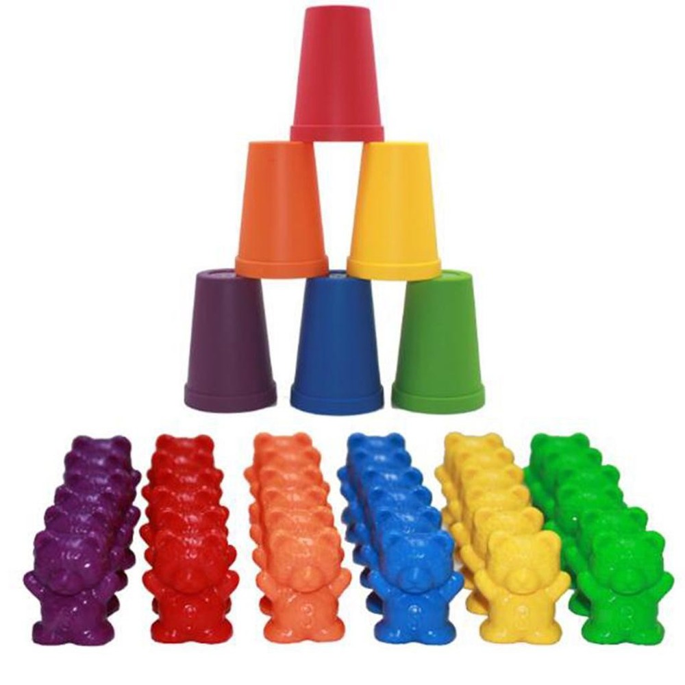 90Pcs Counting Sorting Playset Sort Game Rainbow Cups Gifts