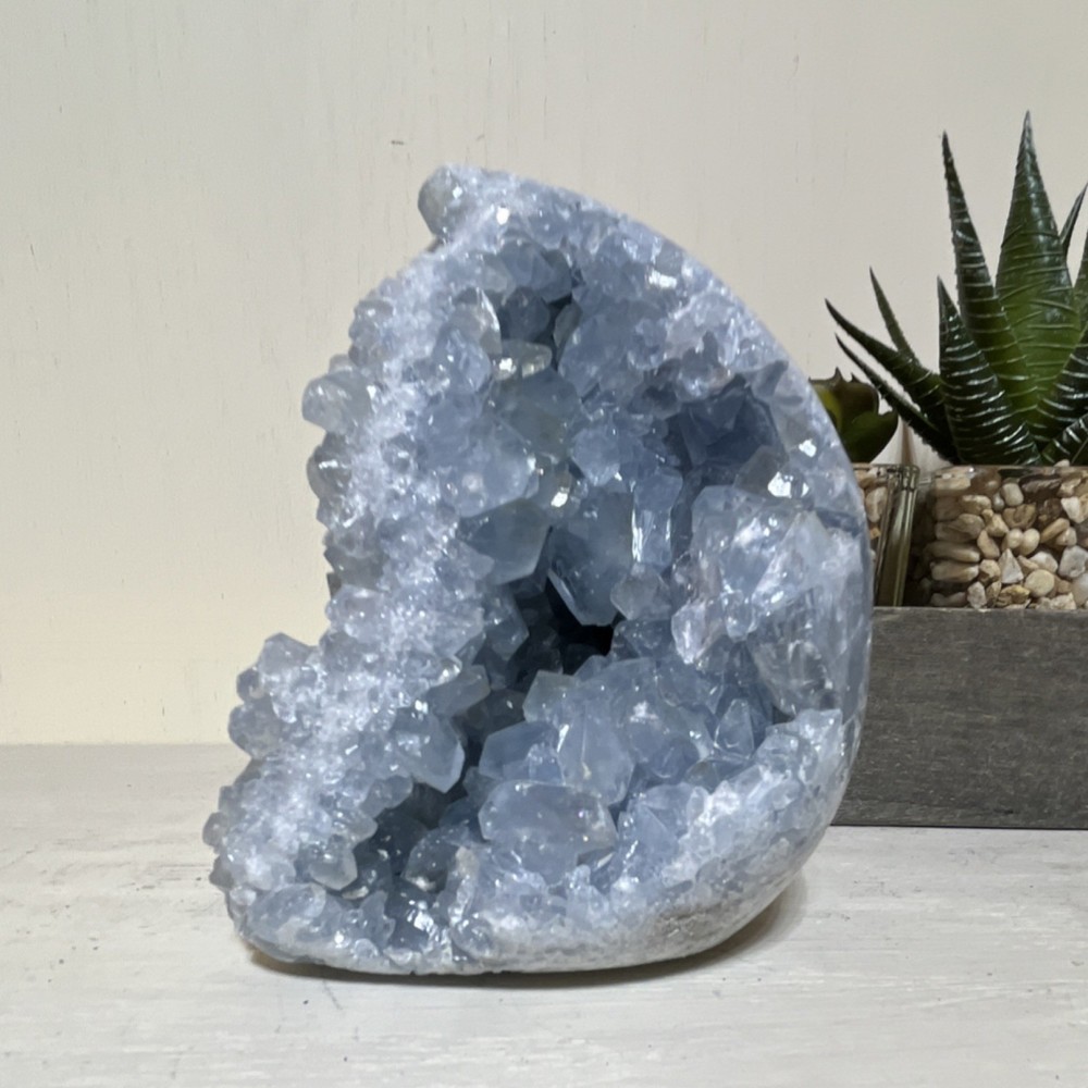 Blue Celestite Crystal Geode Mineral Decorator Display Specimen