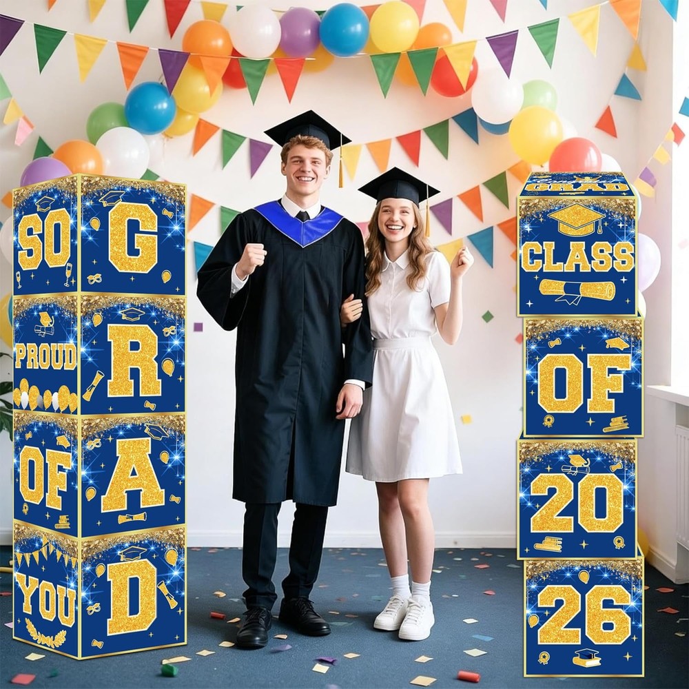 Blue and Gold Graduation Decorations 2026, 4Pcs