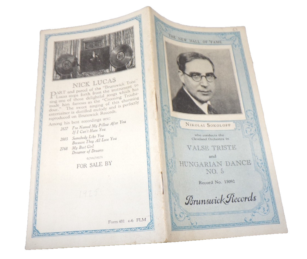 BRUNSWICK DISC PHONOGRAPH NICE ORIGINAL RECORD PAMPHLET