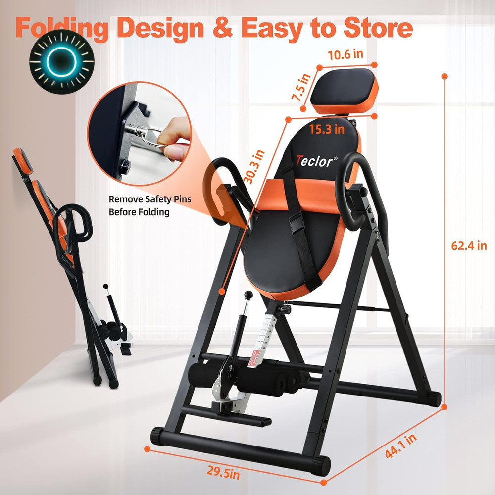 Teclor Inversion Table for Back Pain Relief 350 lbs Capacity Strength Traini...