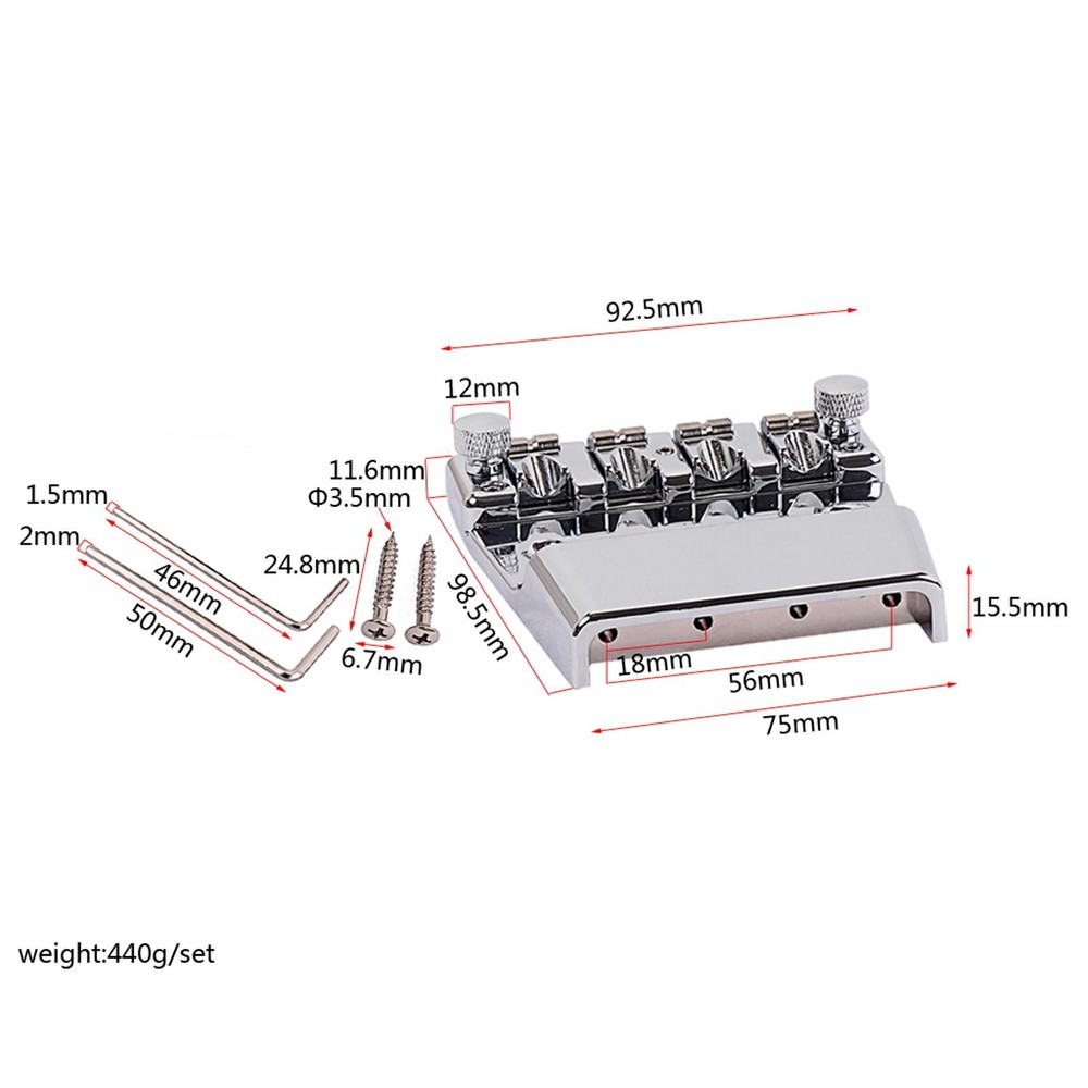 Replace Alloy Chrome Square Shape Bass Bridge for 4 String Rickenbacker Guitar N