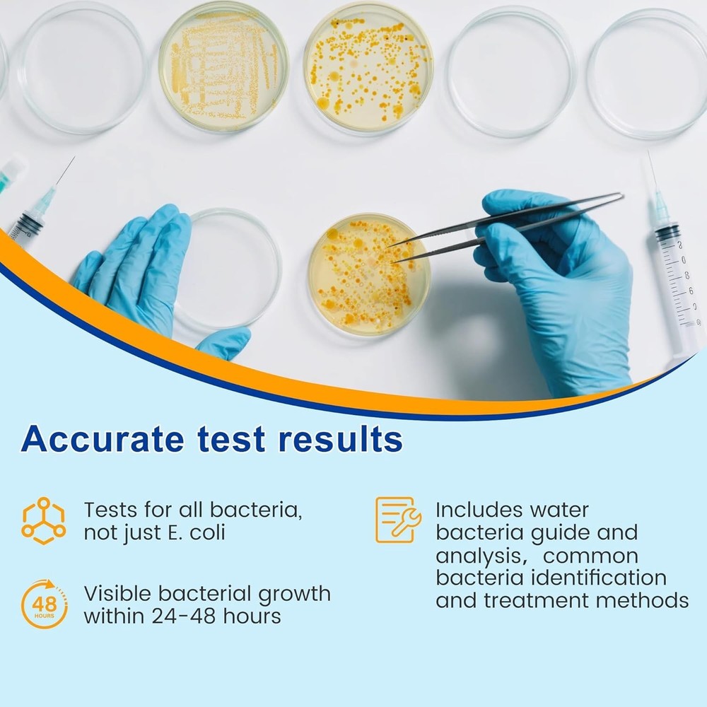 Bacteria Kit for Water 12 Tests Detect E.coli Coliform & All Bacteria DIY Ho...