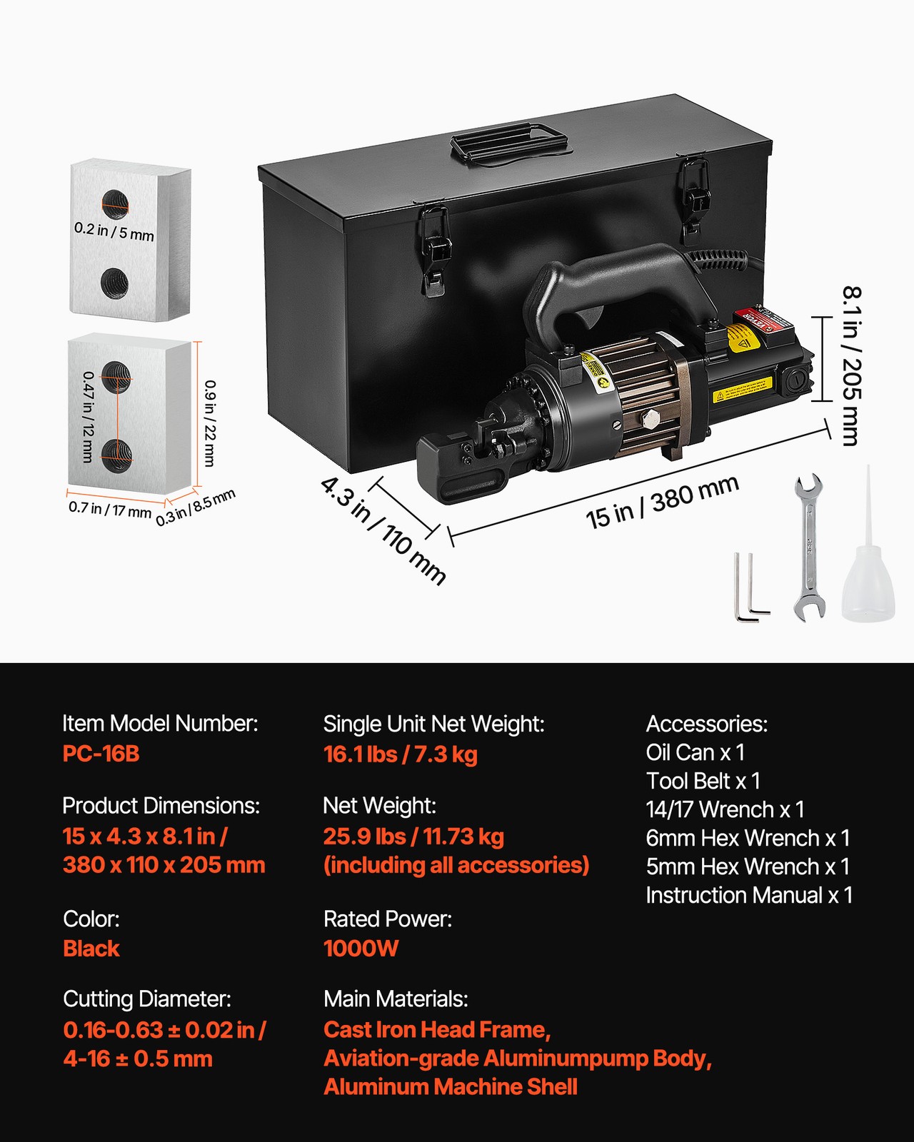 VEVOR 1000W Electric Hydraulic Rebar Cutter Cutting up to 5/8 Inch 4-16mm #5