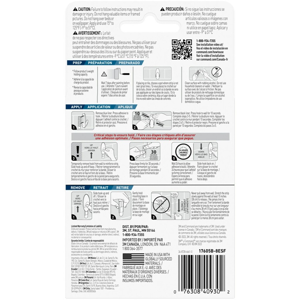 Command 5 lb Large Water-Resistant Refill Strips, 4 Reuse Large, Blue