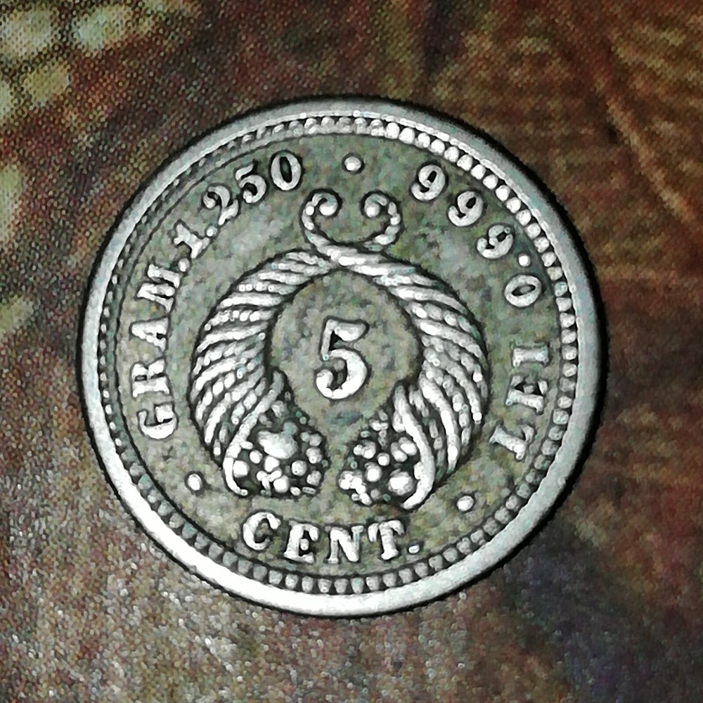 Colombia, silver 5 Centavos, 1902. Philadelphia mint
