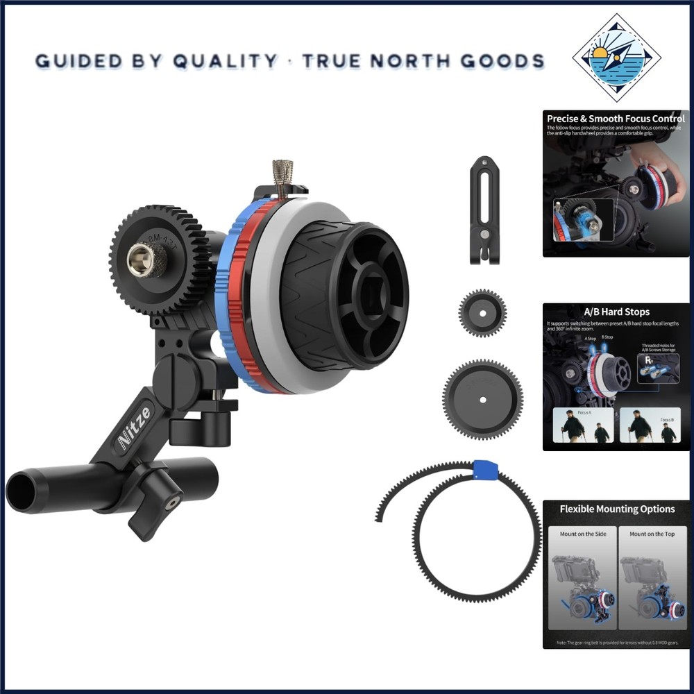 Follow Focus System with Adjustable Angle, 15mm Compatibility and Compact Size