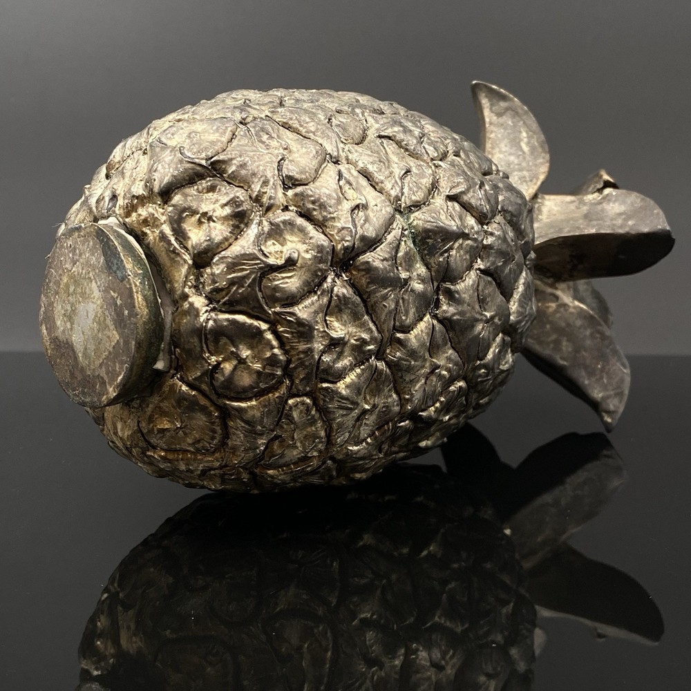 Vintage Silver-plated Pineapple Sculpture Casted From Real Fruit MCM Decor 7”