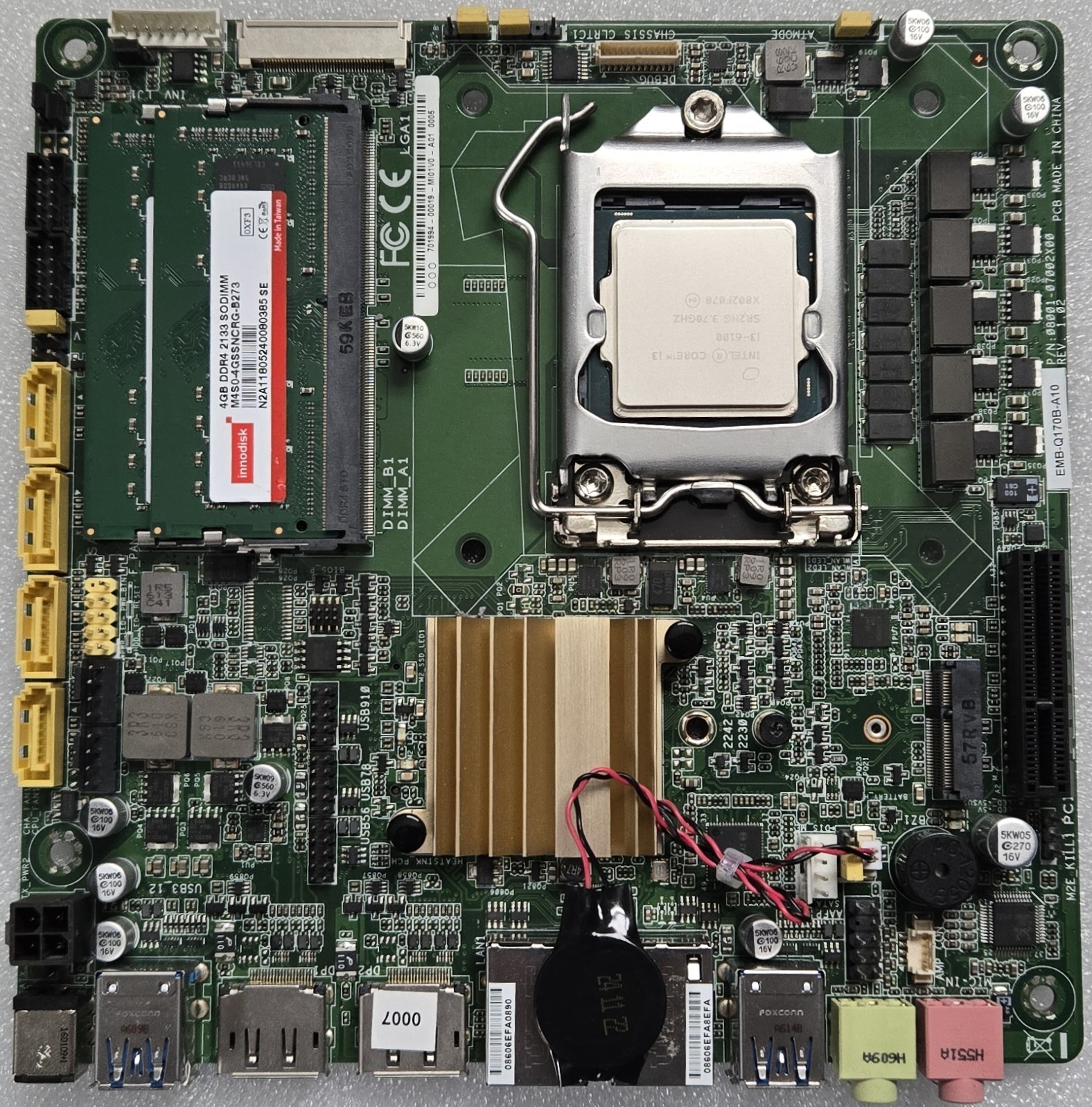 Aaeon EMB-Q170B mini-ITX motherboard w/ Intel i3-6100 CPU, 8GB Innodisk DDR4