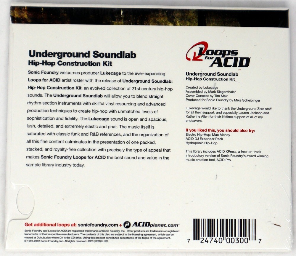 Sonic Foundry Underground Sound Lab Hip Hop Loops For Acid Library Sampling CD