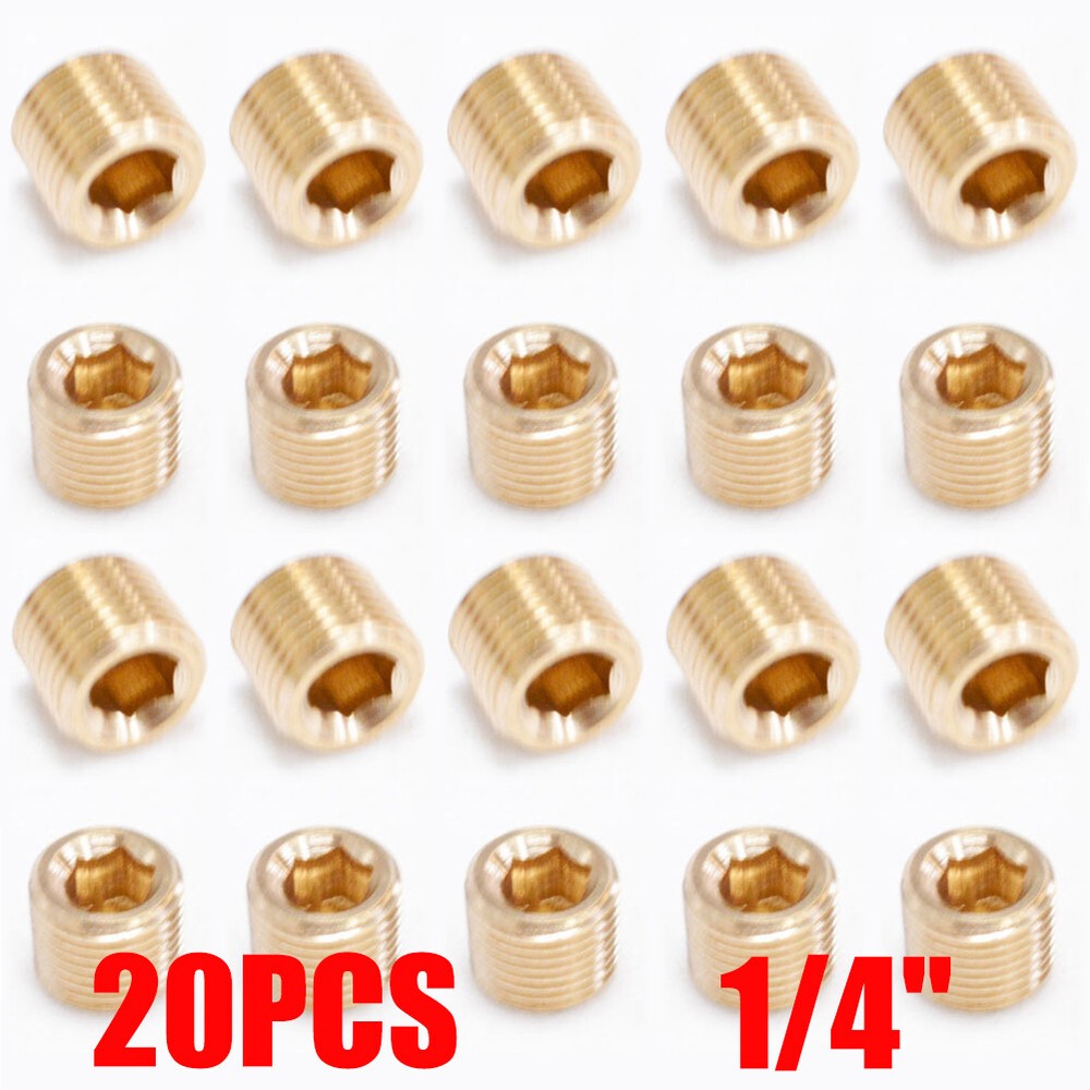 20Pcs Brass Pipe Plug 1/4" NPT Male Thread Hex Internal Head Socket Fitting USA