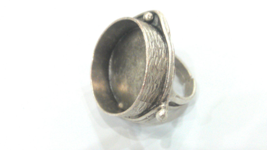 Round Ring Blank Setting Base Bezel Cabochon Antique Silver Plated Brass G9637