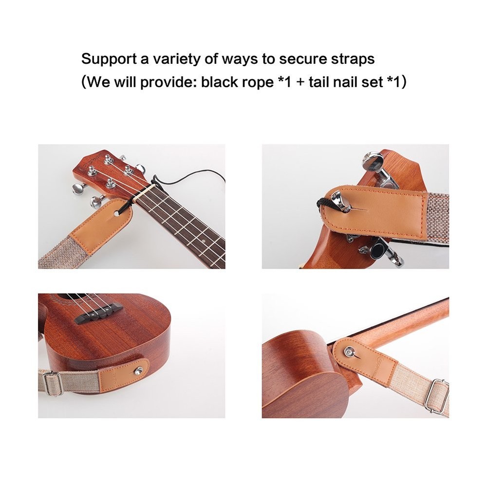 Adjustable Uke Leather Ukulele Strap with Metal Hook - Linen Light Brown