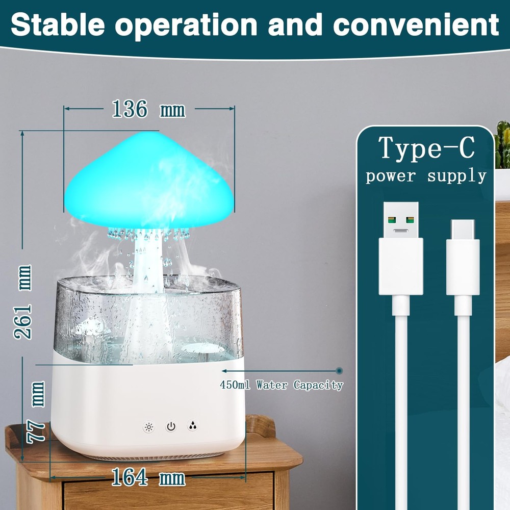 Cloud Humidifiers 450ML Water Drip Mushroom Humidifiers with Remote Control 7 Co