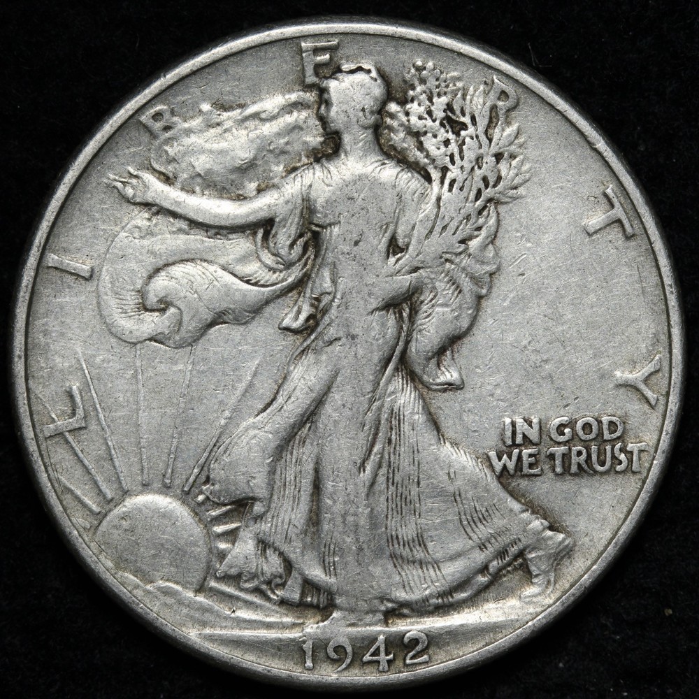 1942 DDO Walking Liberty Silver Half Dollar XF E232 TXCM