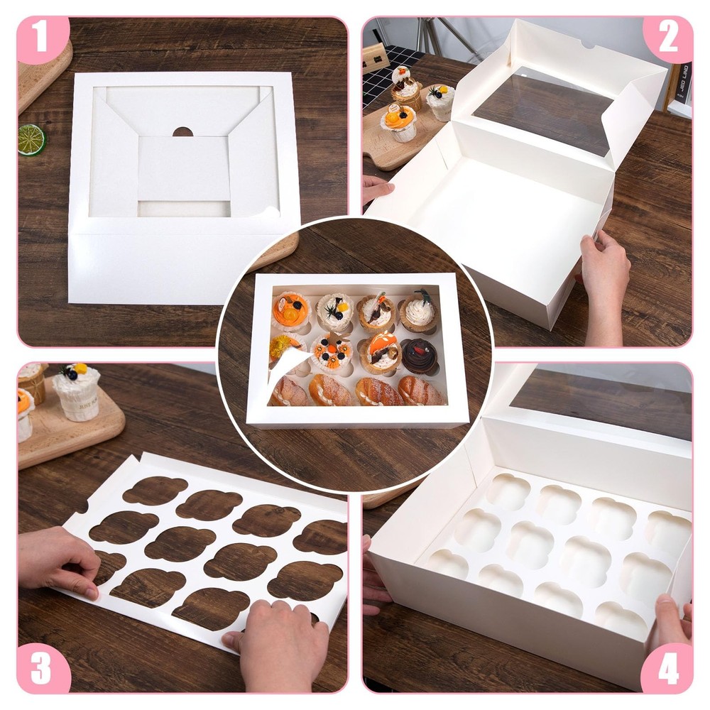 12 Count Cupcake Boxes 6 PCS Container Window Holding 72 Pastry 13.2x9.8x4