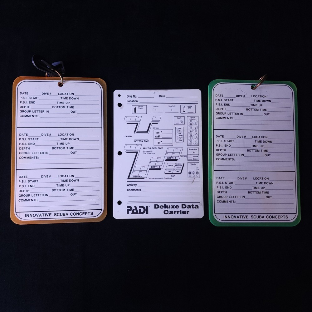 3 pc PADI Scuba Waterproof Dive Planner Data Carrier Innovative Concepts Logbook