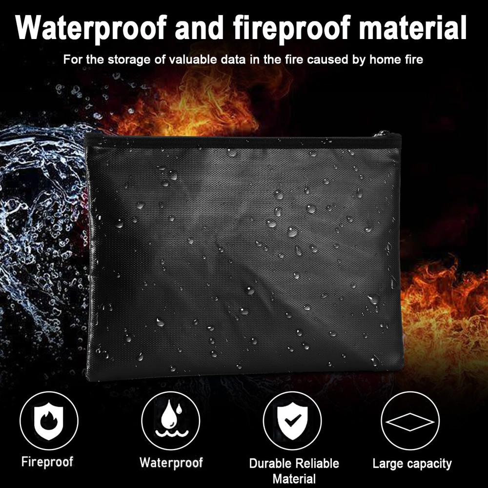 2 PACK 2000℉ Fire Proof money Bag Fireproof Document Pouch Waterproof Safe Cash