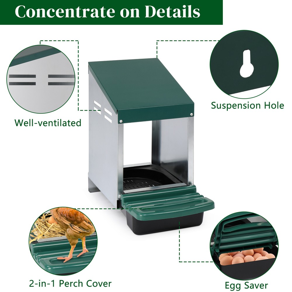 Single Roll Out Chicken Nesting Box with Plastic Basket Chicken Coop Box Green