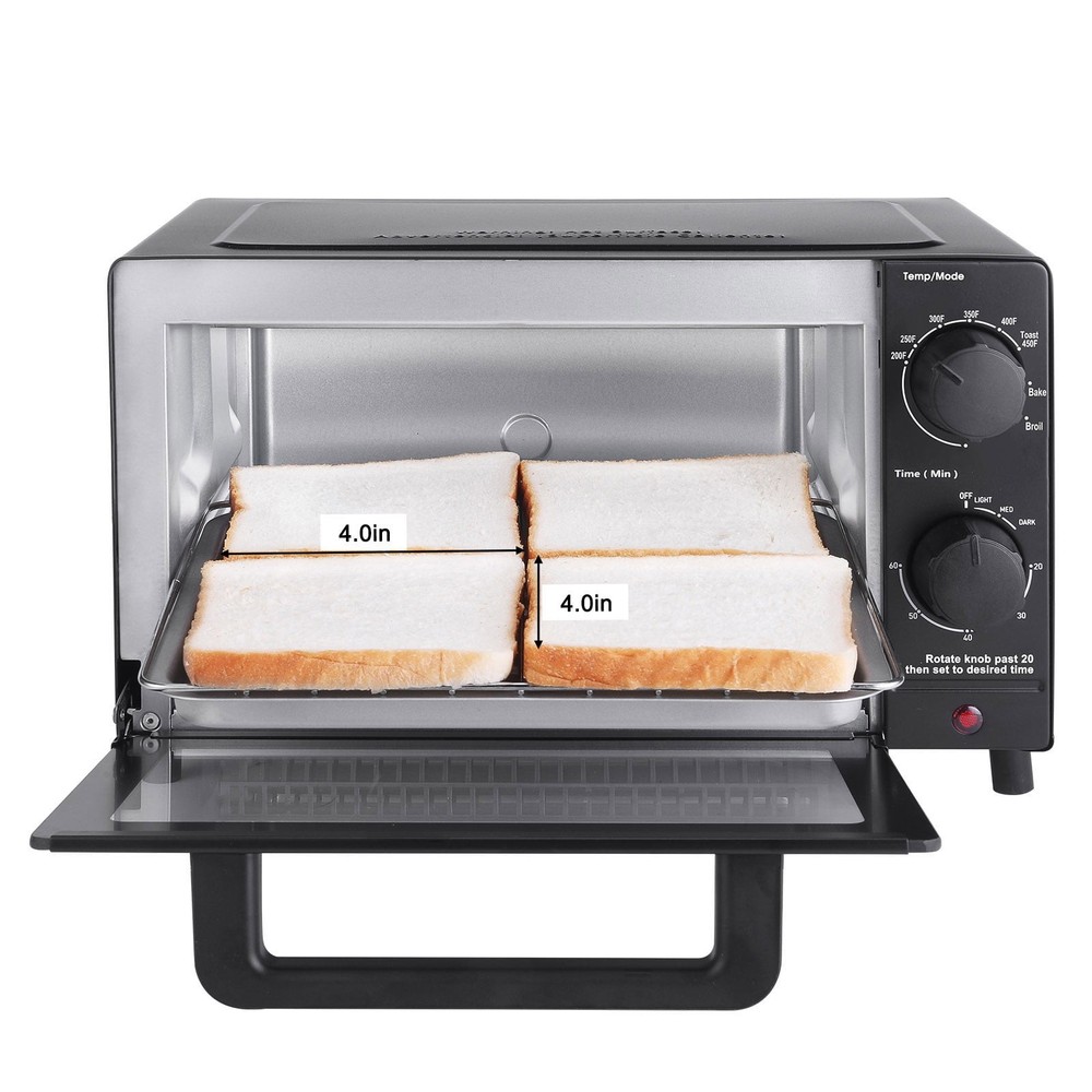 4 Slice Countertop Toaster Oven with 3 Settings, includes Baking Rack Pan,Black