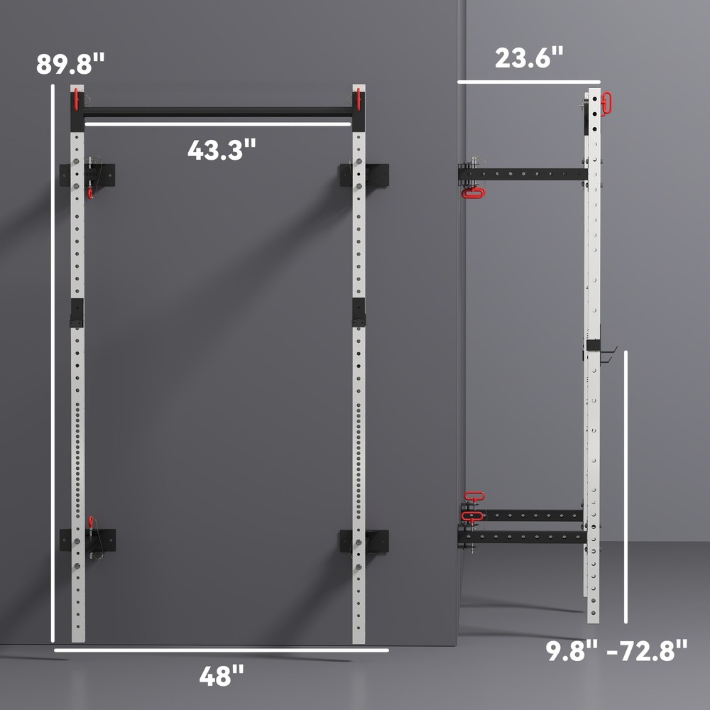 Folding Squat Rack with Pull Up Bar Wall Mounted and Adjustable Power Rack White