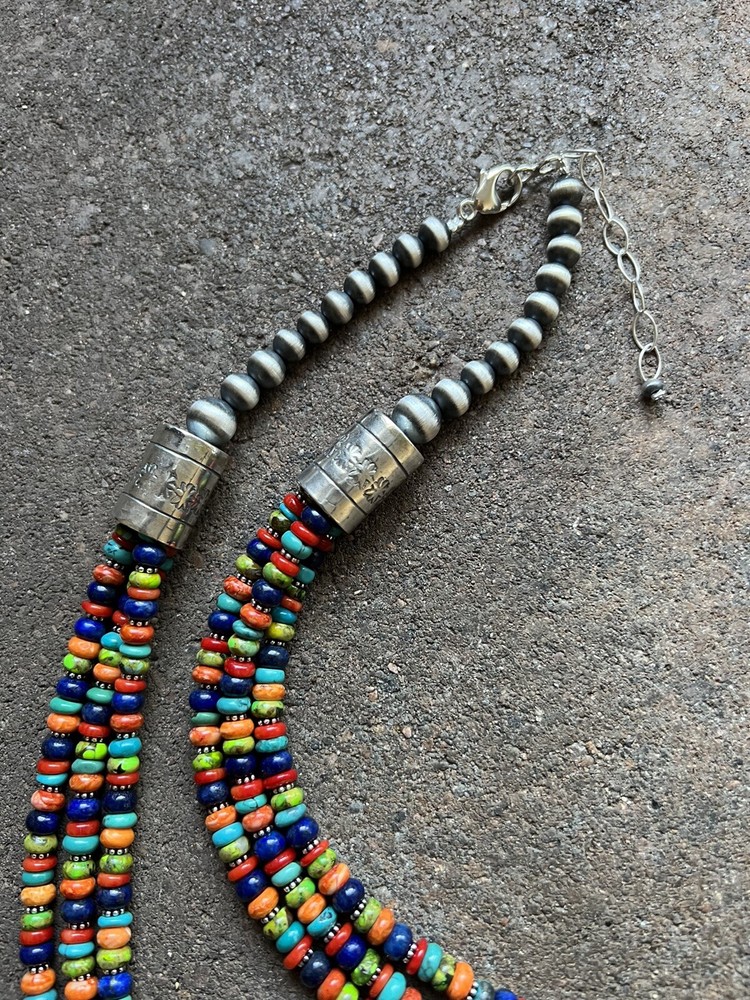 Sterling silver Multistone bead necklace 24 inch