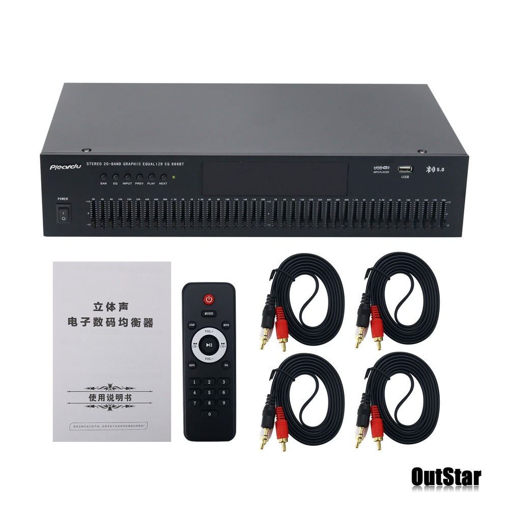 EQ666BT Dual 20-Band Stereo EQ Graphic Equalizer w/Dual RCA Connector + Remote