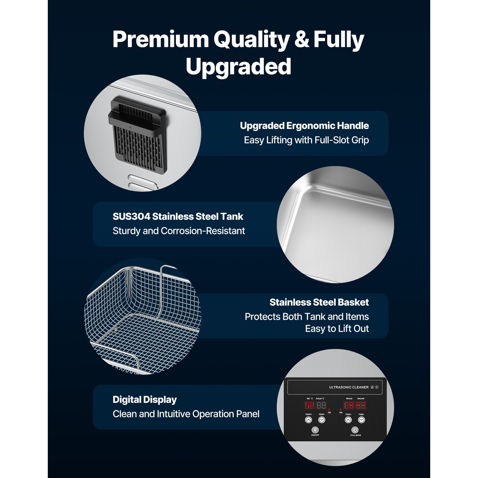 Uimoso 15L Ultrasonic Cleaner with Digital Timer & Heater Jewelry Cleaner 240W