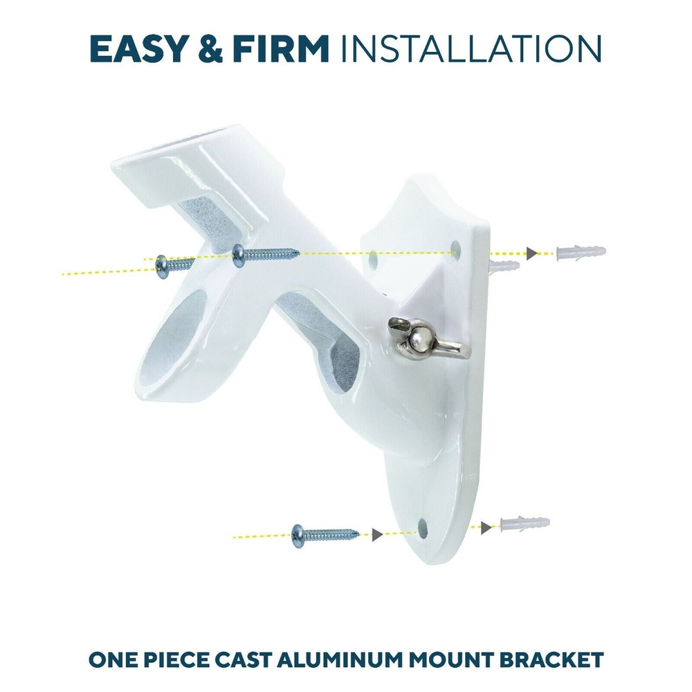 2 Position Flag Pole Bracket White Aluminum Wall Mounted Flag Pole Bracket