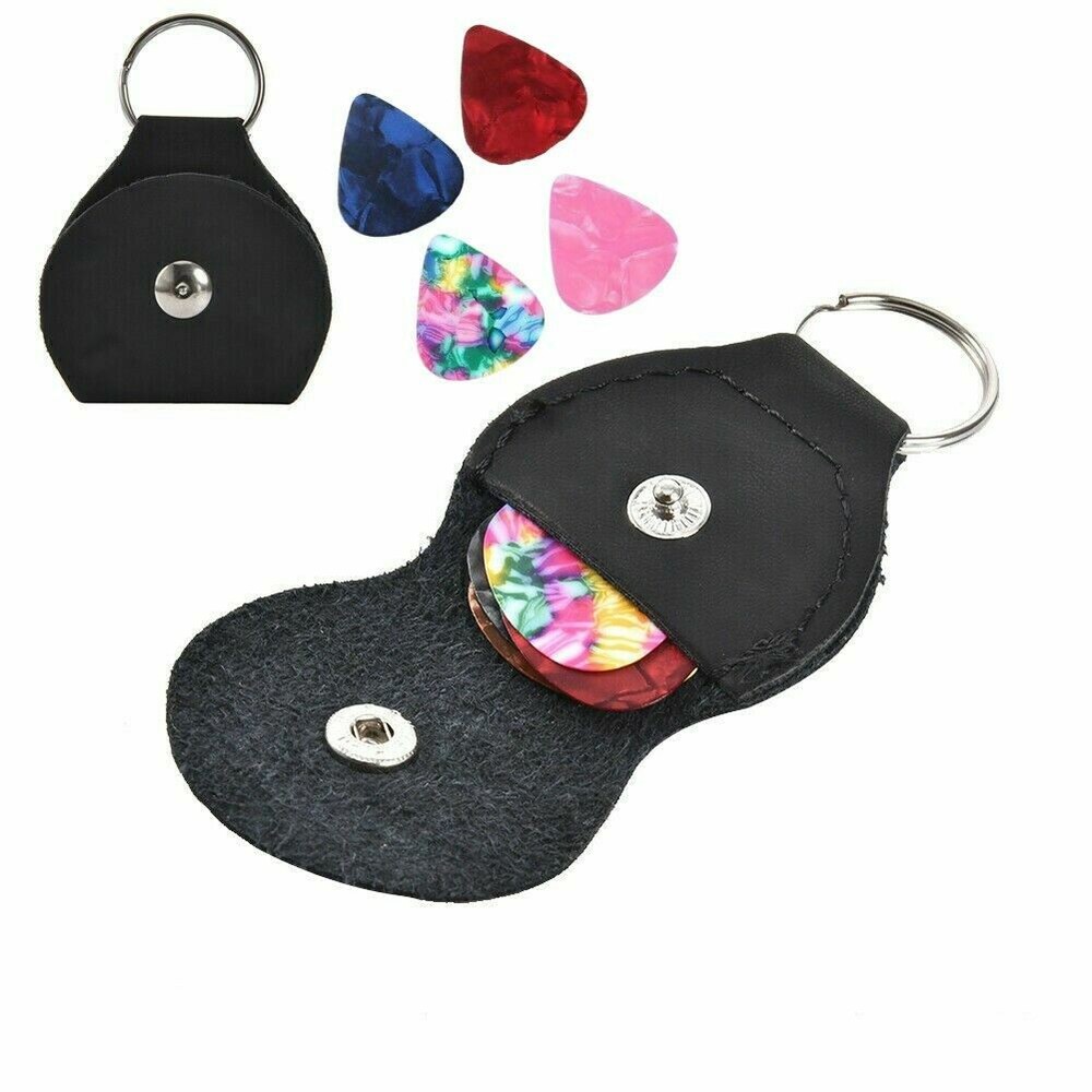 Guitar Pick Holder Case Leather Keychain Plectrum Cases Bag with 4 Pick